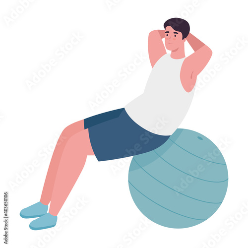 Man doing exercise with ball design, Gym sport and bodybuilding theme Vector illustration
