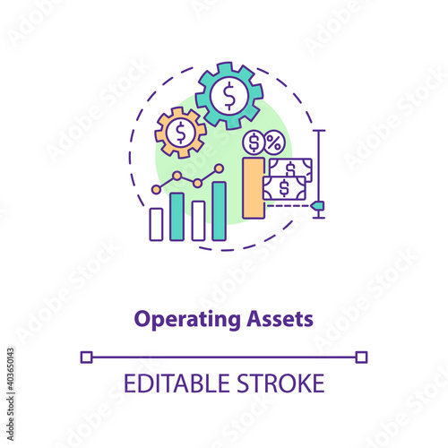 Fototapeta Naklejka Na Ścianę i Meble -  Operating assets concept icon. AM component idea thin line illustration. Contributing to generating revenue. Business operations. Vector isolated outline RGB color drawing. Editable stroke