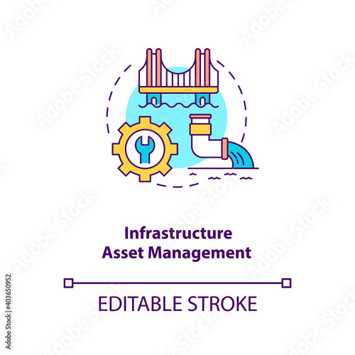 Infrastructure asset management concept icon. AM type idea thin line illustration. Maintaining and expanding public infrastructure. Vector isolated outline RGB color drawing. Editable stroke