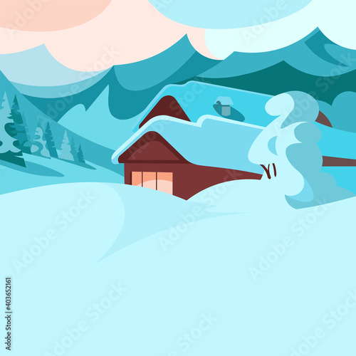 Mountain cabin or chalet in winter forest
