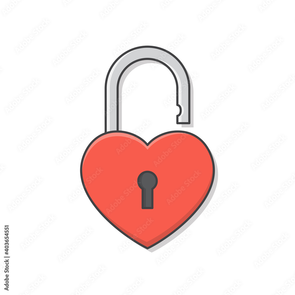 Love Heart Padlock Vector Icon Illustration. Red Heart Flat Icon Love Heart Padlock Vector Icon Illustration. Red Heart Flat Icon