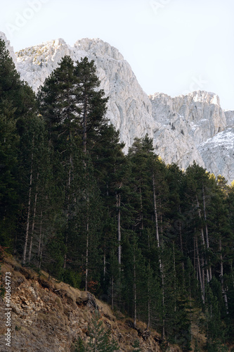 Snow road in the mountains in a cold winter in Canada