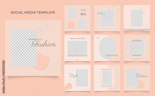 social media template banner blog fashion sale promotion. fully editable instagram and facebook square post frame puzzle organic sale poster. brown khaki beige vector background