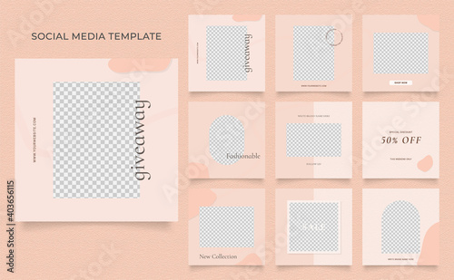 social media template banner blog fashion sale promotion. fully editable instagram and facebook square post frame puzzle organic sale poster. brown khaki beige vector background