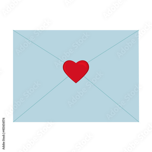 closed envelope with red heart print, color vector illustration for wedding and Valentine's Day, icon, decor, design, scrapbooking