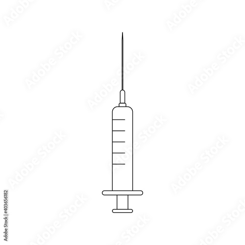 Black Syringe line icon isolated. Simple Vaccine Sign. Injection Symbol