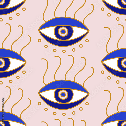 Mediterranean geometric evil eyes seamless pattern