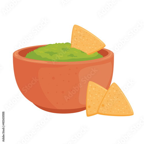 guacamole bowl with nachos design of fast food eat restaurant and menu theme Vector illustration