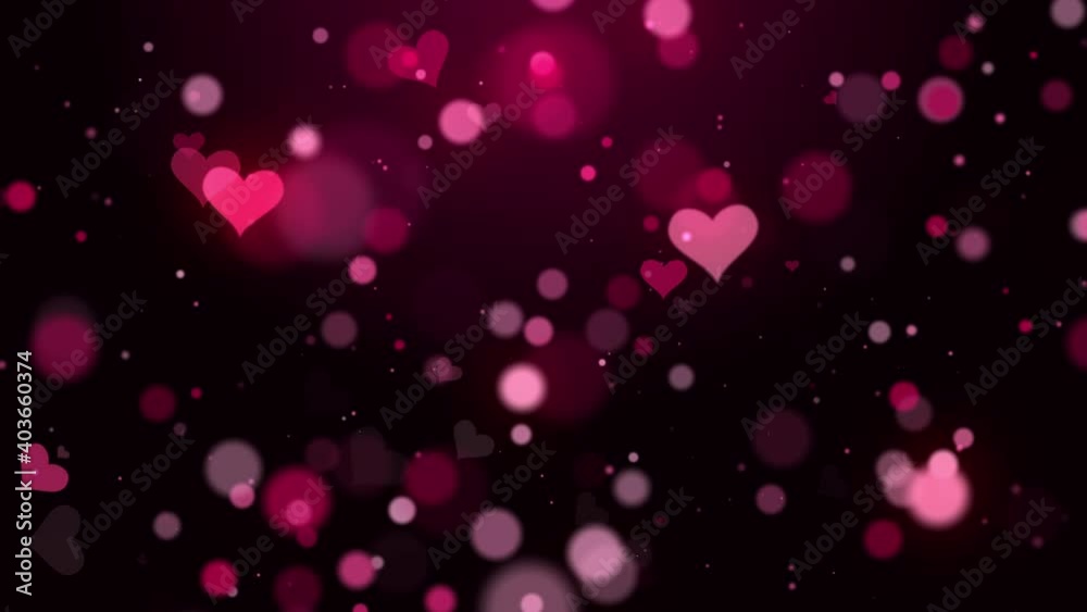 Dark Red Romantic Happy Valentines day animation background with flying hearts and sparkles. 4K