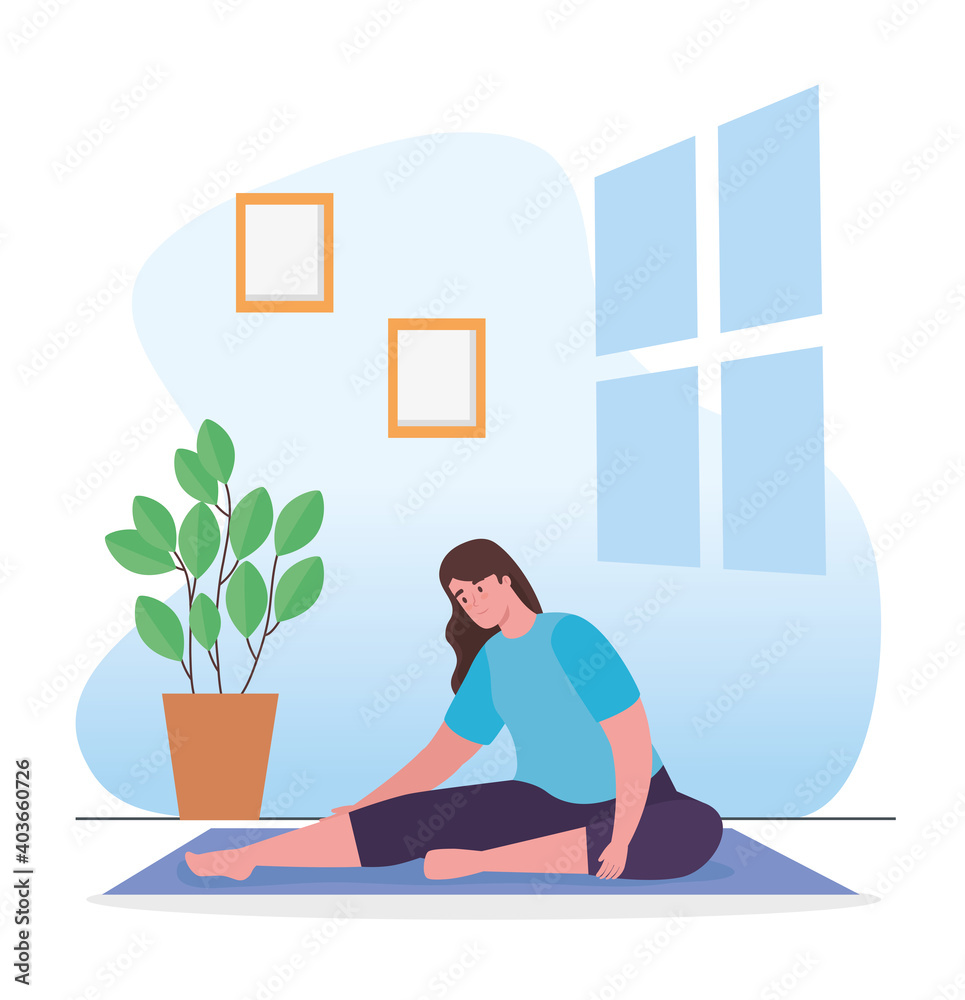 Fototapeta premium Woman stretching at home design, Sport and bodybuilding theme Vector illustration