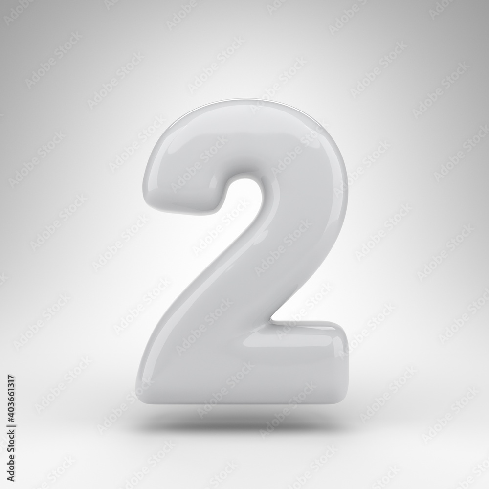 Number 2 on white background. White plastic 3D rendered number with glossy surface. Number 2 on white background. White plastic 3D rendered number with glossy surface.