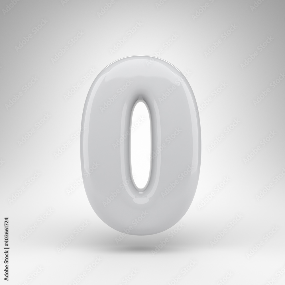 Number 0 on white background. White plastic 3D rendered number with glossy surface. Number 0 on white background. White plastic 3D rendered number with glossy surface.
