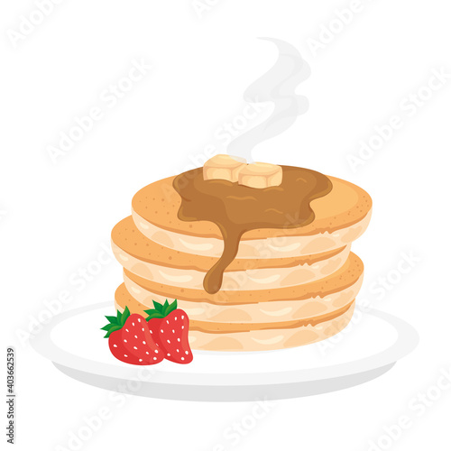 Breakfast pancakes with strawberries design, food meal and fresh theme Vector illustration