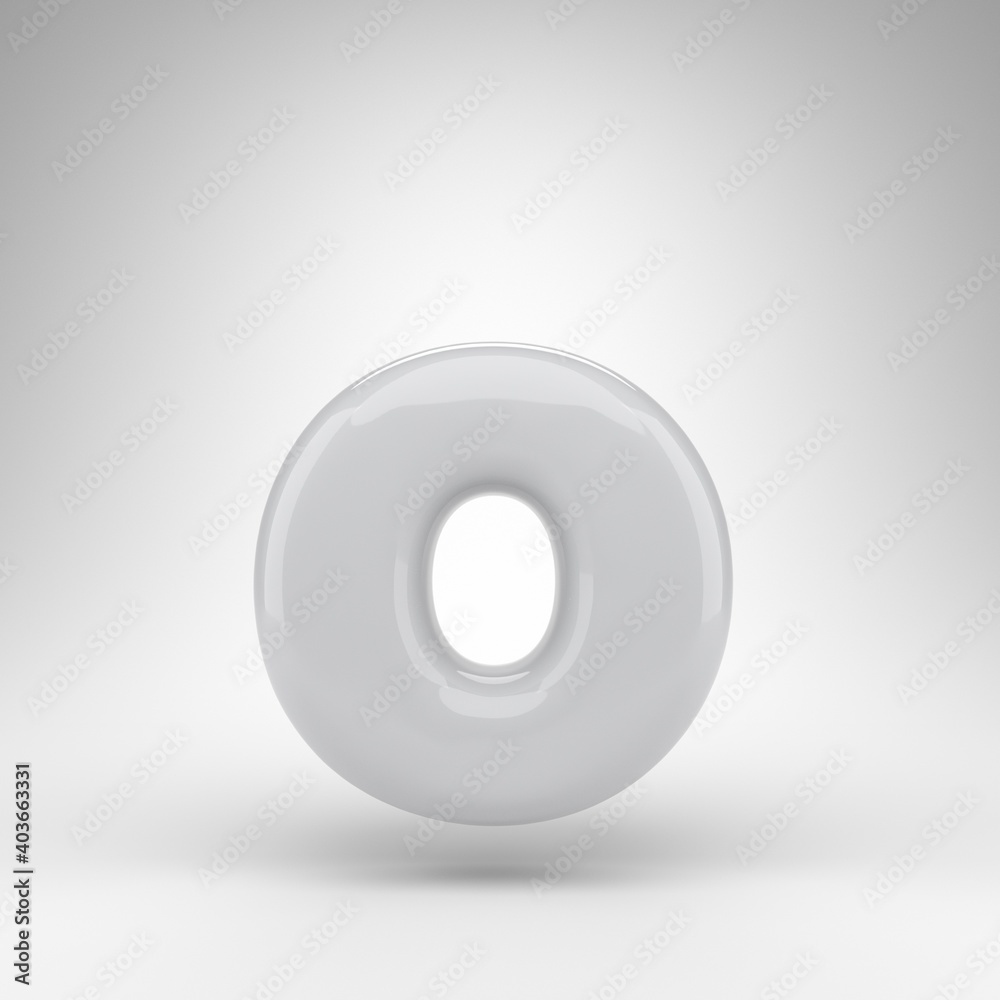 Letter O lowercase on white background. White plastic 3D rendered font with glossy surface. Letter O lowercase on white background. White plastic 3D rendered font with glossy surface.