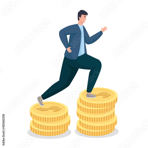 Save money of man on coins of financial business banking commerce and market theme Vector illustration