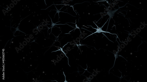 Blue motor neuron in nerve cell with dark background (3D Rendering) photo
