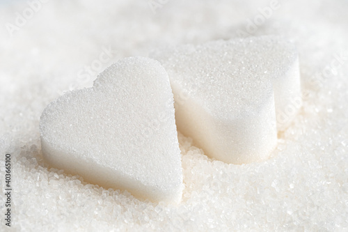 White sugar hearts and granulated sugar.