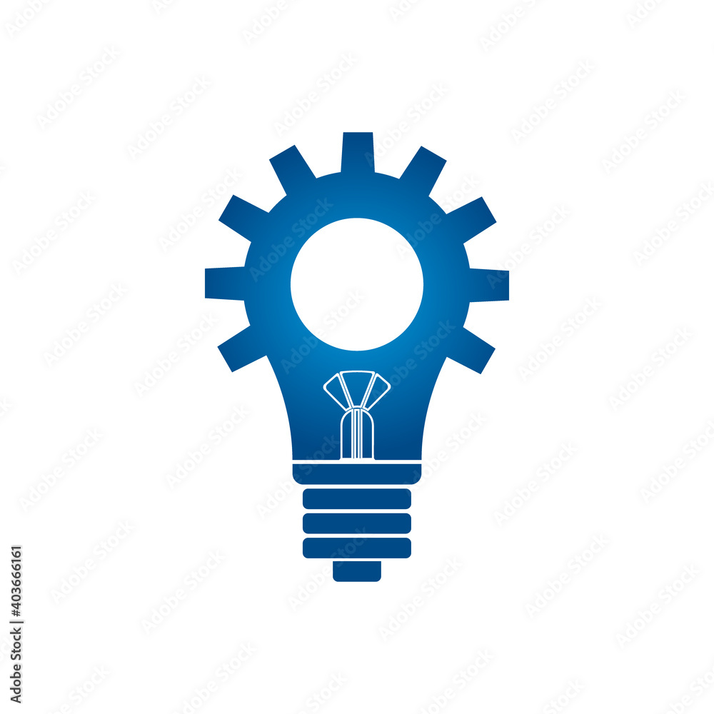The idea of light bulb in gear wheel. The wheel rotates and the bulb light turns on. Luminous wheel used for logo design. On a white background The idea of light bulb in gear wheel. The wheel rotates and the bulb light turns on. Luminous wheel used for logo design. On a white background
