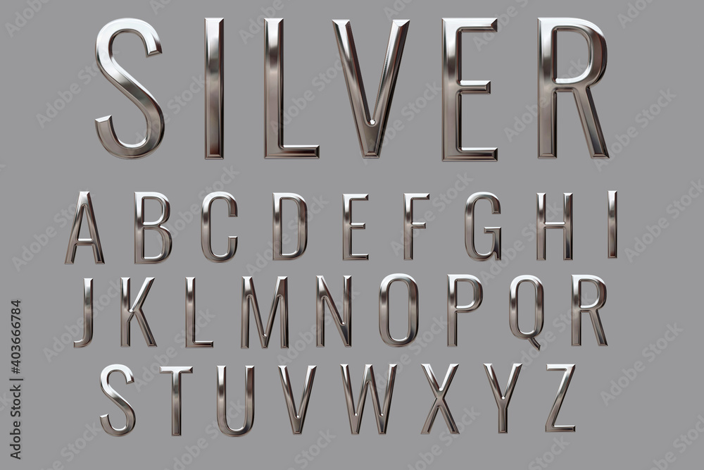 Metallic Silver Alphabet Letters Collection Stock Illustration