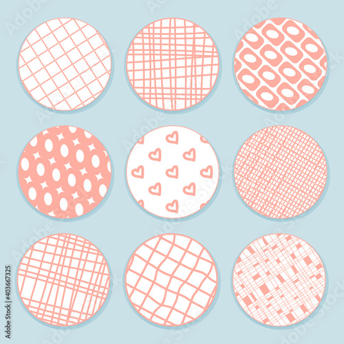 Wallpaper Mural Nine pink white round patterned tapes for scrapbooking, Valentines day theme. Lines, squares, hearts, shaped patterns Torontodigital.ca