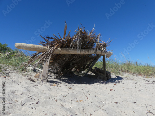Surf shack on the beach. Florida beachside hobo sun shade.