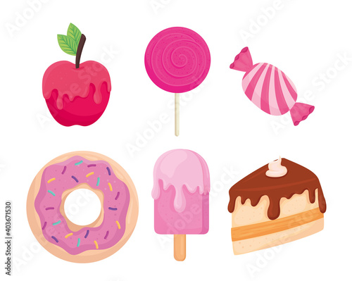 Sweet food symbol set design, dessert delicious and sugar theme Vector illustration