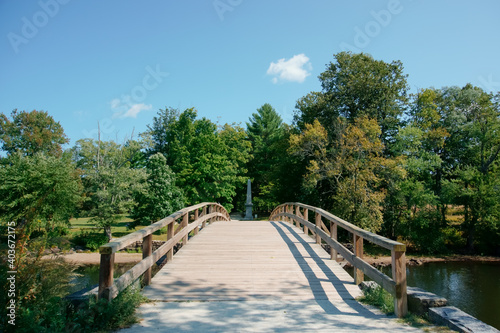 Historical wooden bridge in minute man national historical park MA USA photo