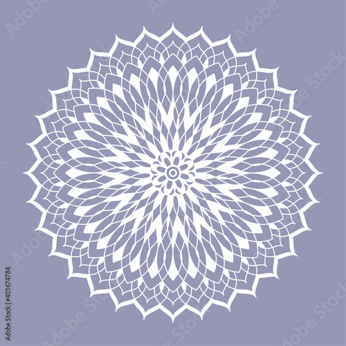 Mandala line vector. A symmetrical white monochrome round ornament.