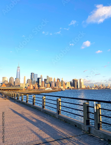 Embankment New York City  overlooking the skyscrapers and the bay of New Jersey Side