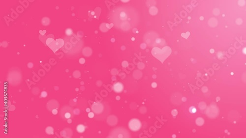 Pink Romantic wedding or Happy Valentines day animation background with flying hearts and sparkles. Seamless Loop