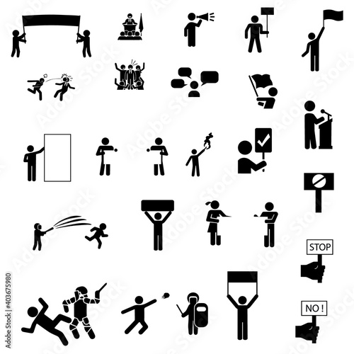 A rally of a political candidate during the presidential election campaign. Rebellions and rallies vector solid icons set