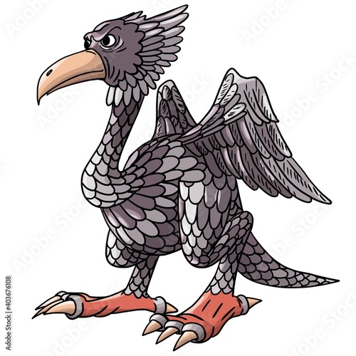 Cheerful, cute, winged dinosaur on a white background. Prehistoric reptile. Jurassic period. Vector illustration