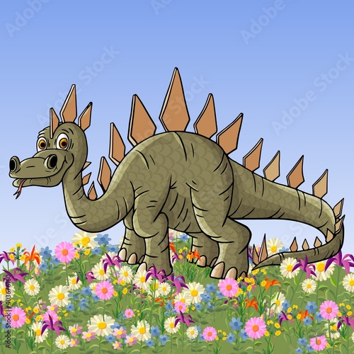 Cheerful, cute, winged dinosaur on a white background. Prehistoric reptile. Jurassic period. Vector illustration