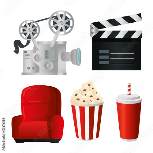 Cinema icon set design, Movie video film media entertainment theme Vector illustration