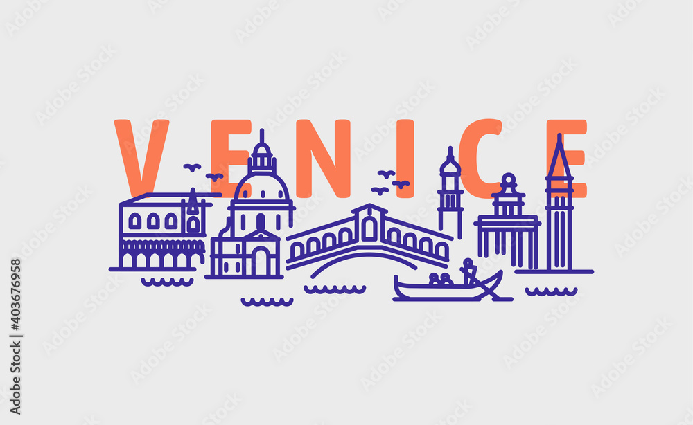city of Venice in outline style on white city of Venice in outline style on white