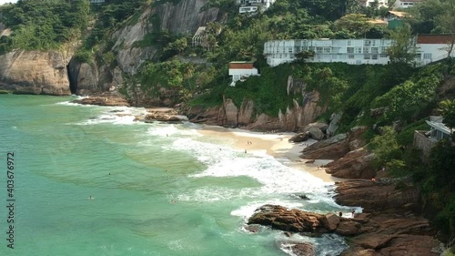 aerial drone take at Joatinga beach in Rio de Janeiro