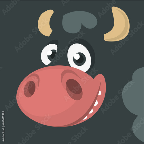 Cartoon funny and cute cow face illustration