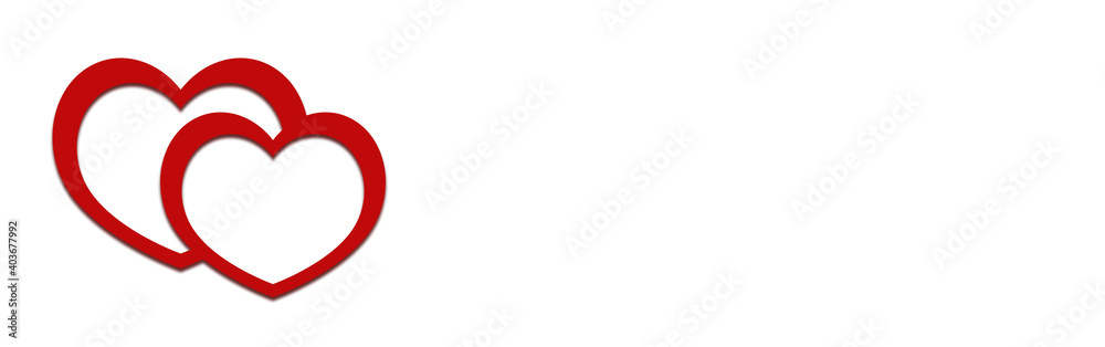 Happy Valentine's Day! Two red hearts on a white background. Copy space for text. Banner Happy Valentine's Day! Two red hearts on a white background. Copy space for text. Banner
