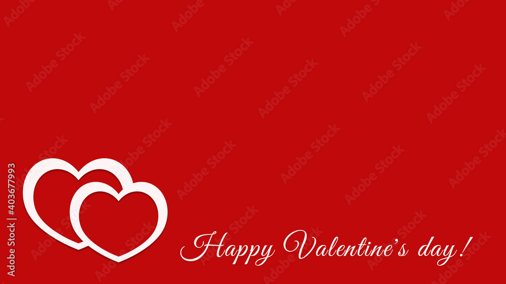 Happy Valentine's Day! Two hearts on a red background. Copy space for text. Banner