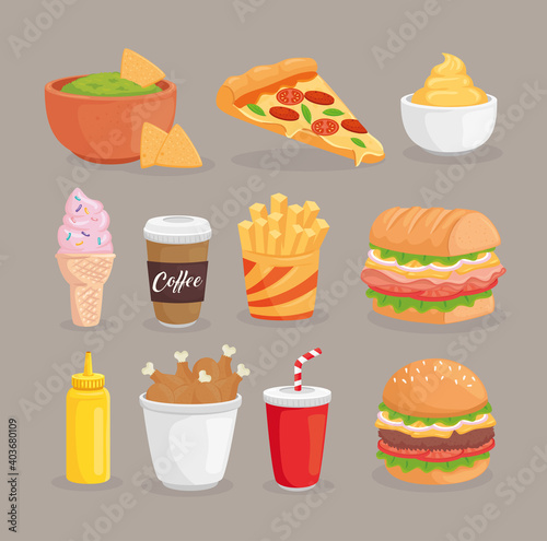 Fast food icon collection design of eat restaurant and menu theme Vector illustration