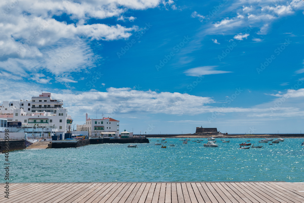 Lanzarote, Spain-September 30,2020 : Photograph of the promenade of the city of Arrecife on the island of Lanzarote