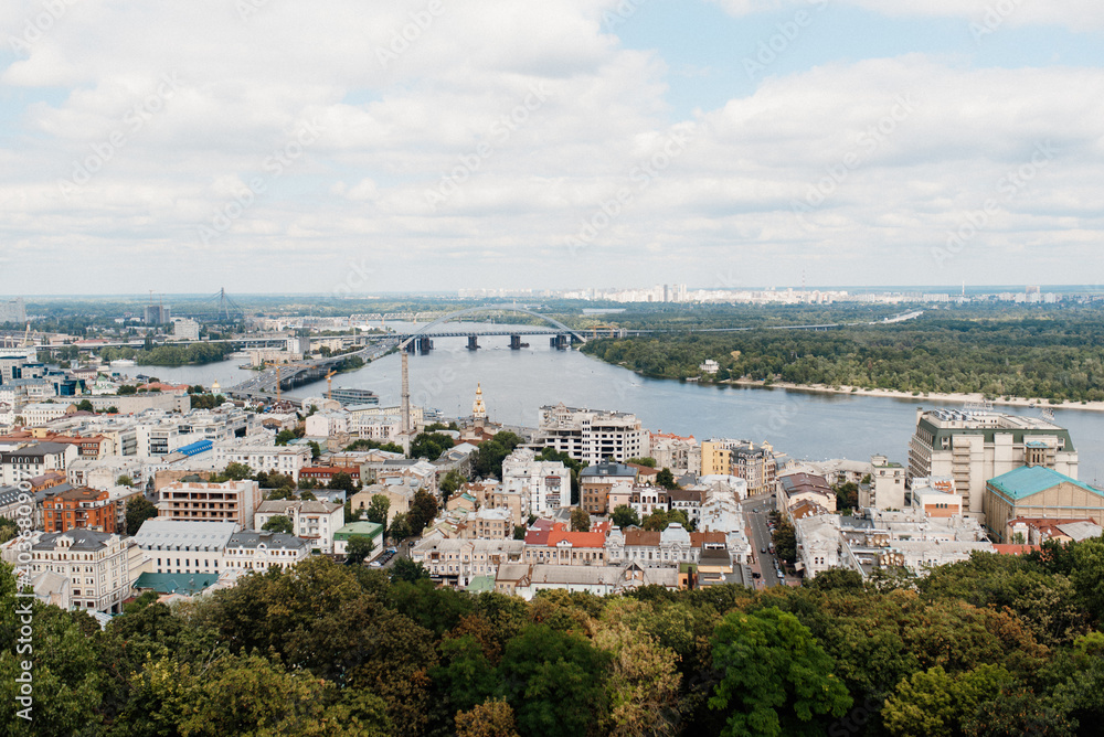 landscape of the city of kiev from a high point in the frame of the river