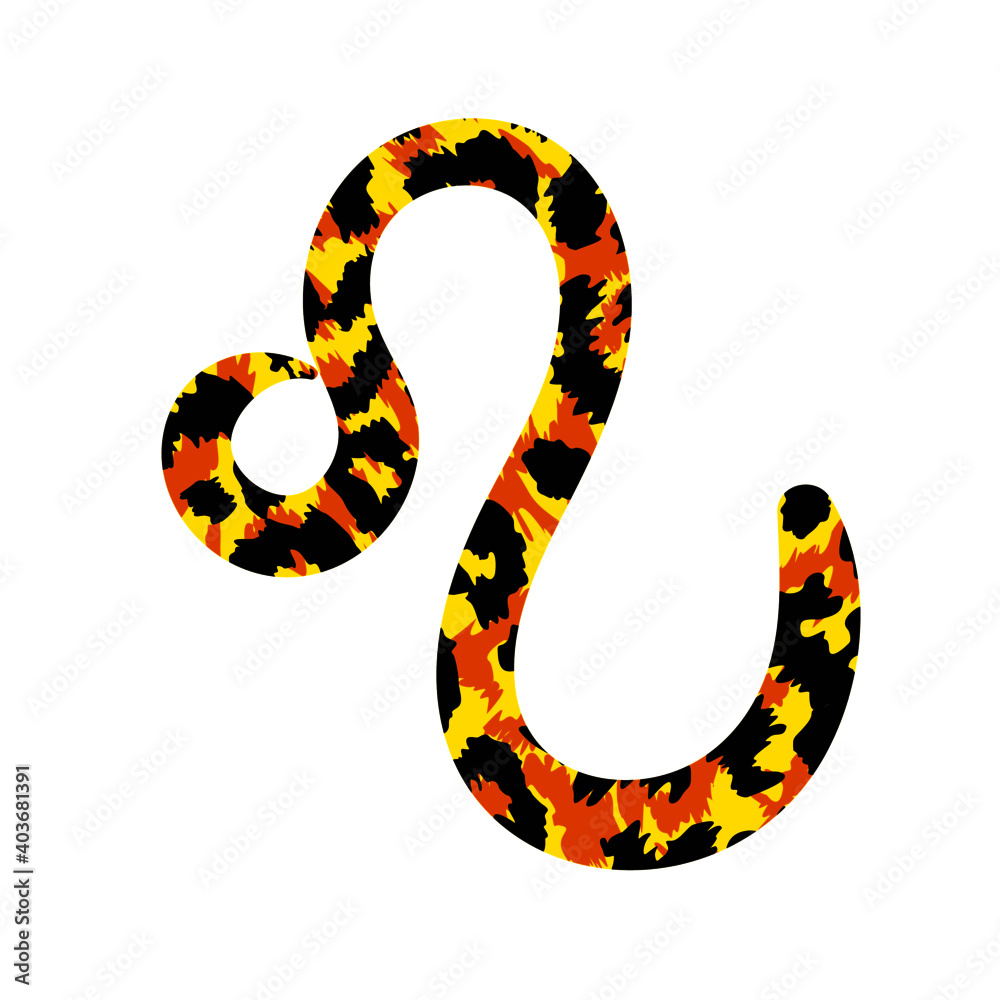 Vector illustration of the zodiac sign named Leo with animal print texture. Design for t-shirts and horoscopes. Vector illustration of the zodiac sign named Leo with animal print texture. Design for t-shirts and horoscopes.