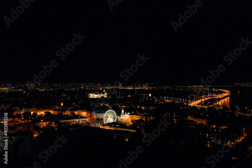 night landscape of the city of kiev glowing with lights