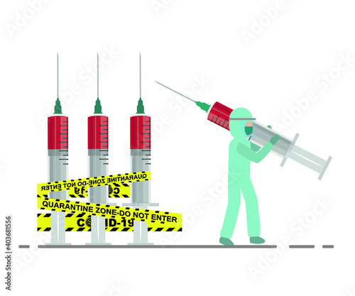 Coronavirus concept. vaccine vial and syringe. quarantine, new coronavirus. Vector isolated icon on white background.

