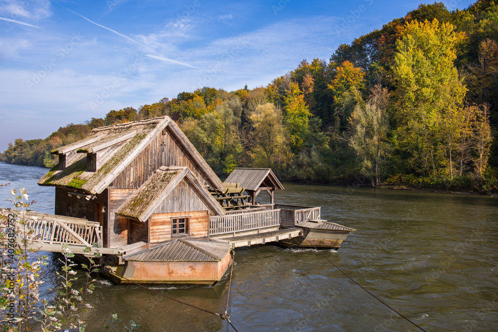 The water mill Murecker Schiffsmühle at the river Mur in Austria The water mill Murecker Schiffsmühle at the river Mur in Austria