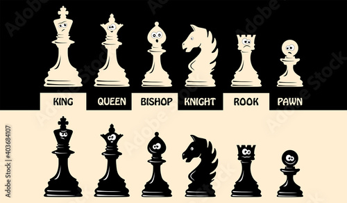 Black and white chess with funny smileys.