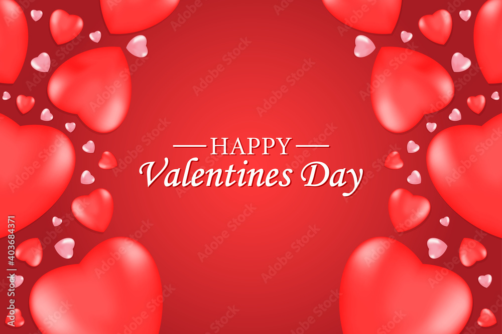 Valentine's day with hearts isolated on red background.