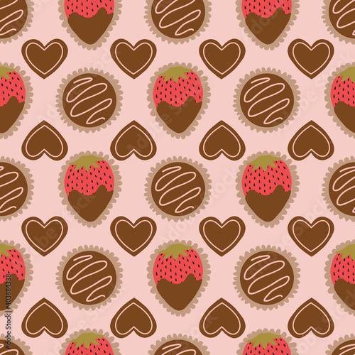 Valentine's Day Chocolate Box Pattern with chocolate dipped strawberries, chocolate truffles, and chocolate hearts