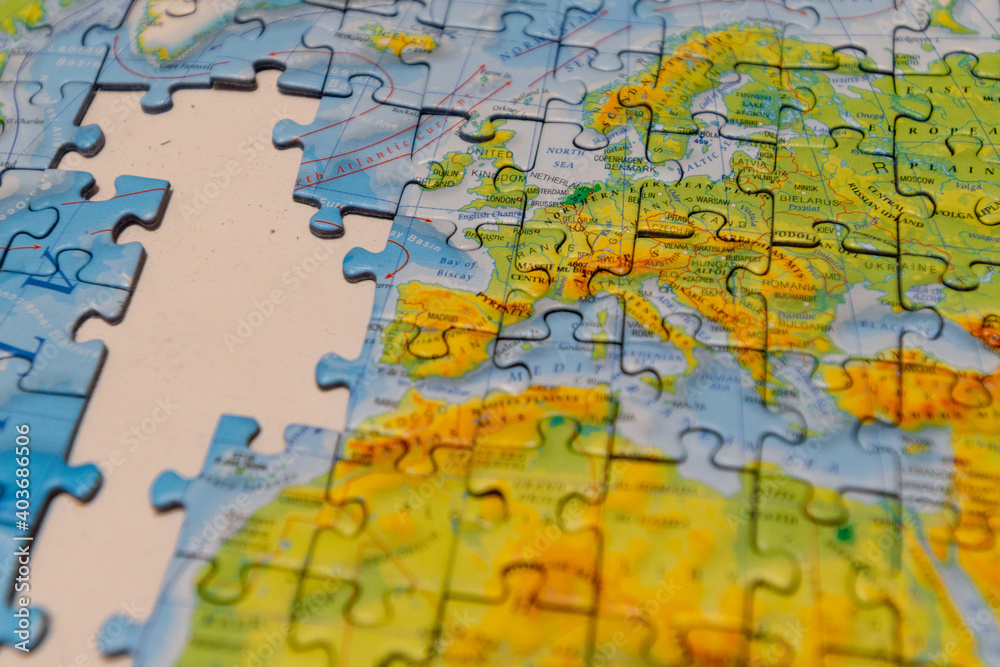 Puzzle of map of the Europe.